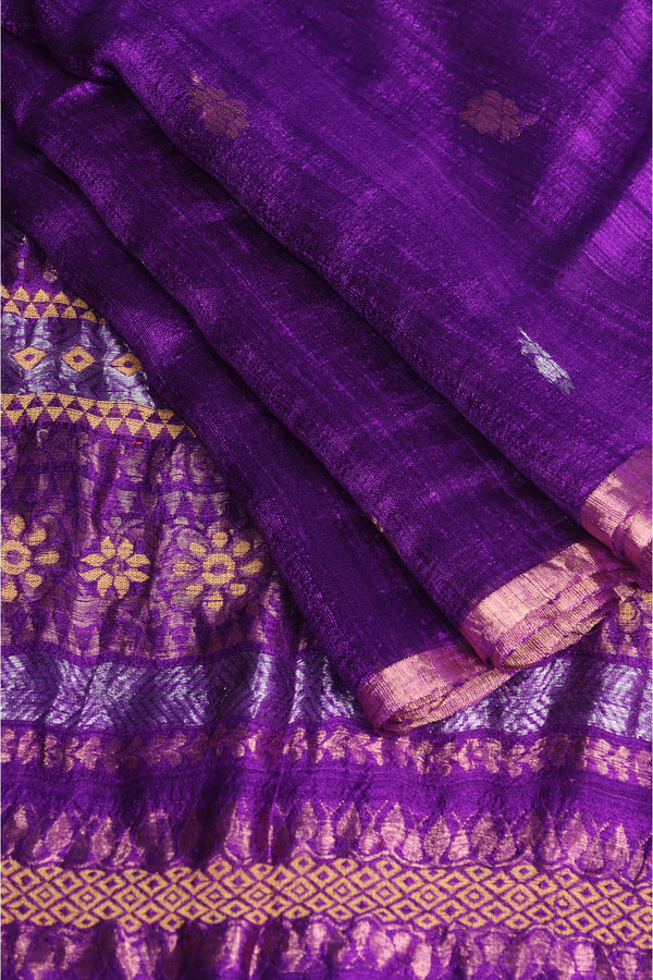 Purple Matka silk with Benarasi woven Anchal