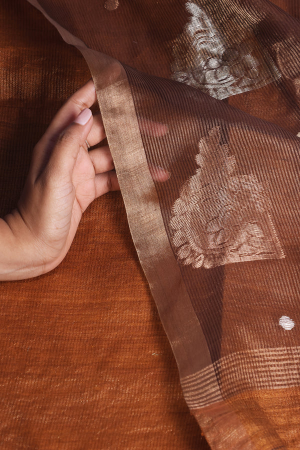 Tamra Tara - copper brown matka- Muslin pure silk