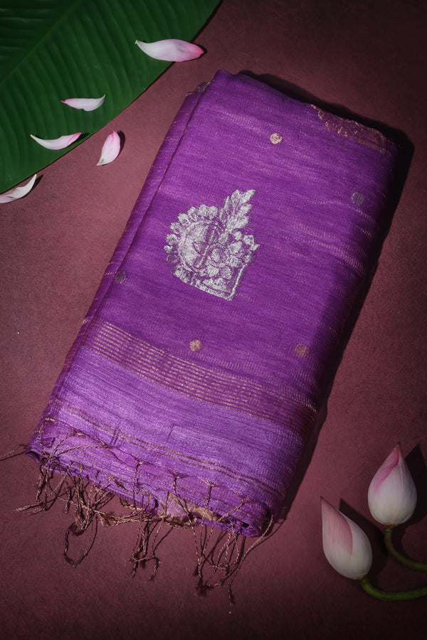Lavender Matka Muslin jamdani - pure silk with silk mark