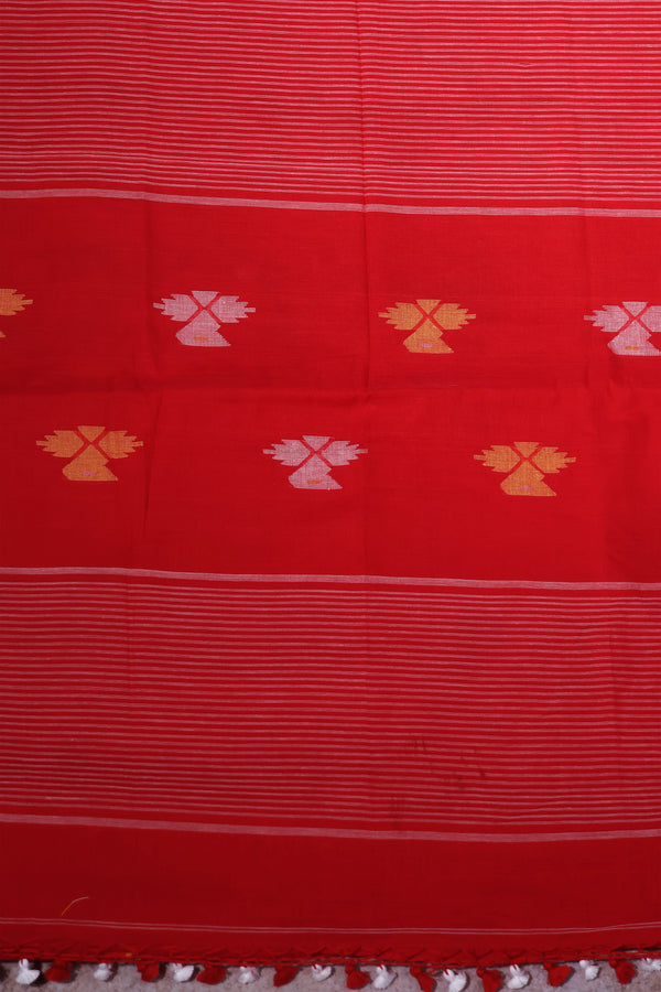 Red handwoven Jamdani cotton