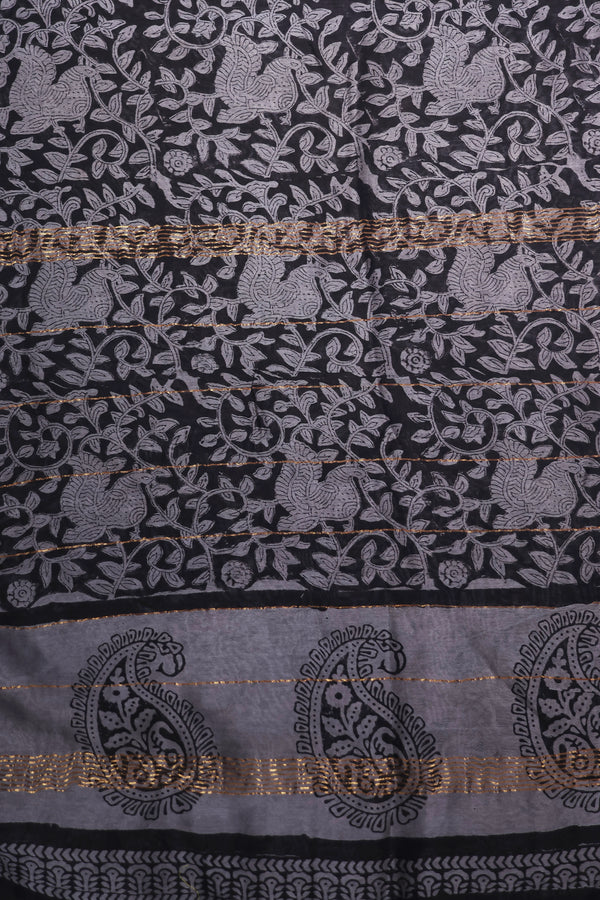 Maheshwari silk cotton- Maroon and grey black zari