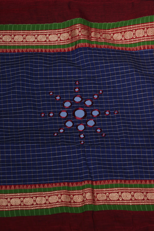 H.O.T curated - The maroon mull cotton with chettinad cotton pallu and Kantha border .