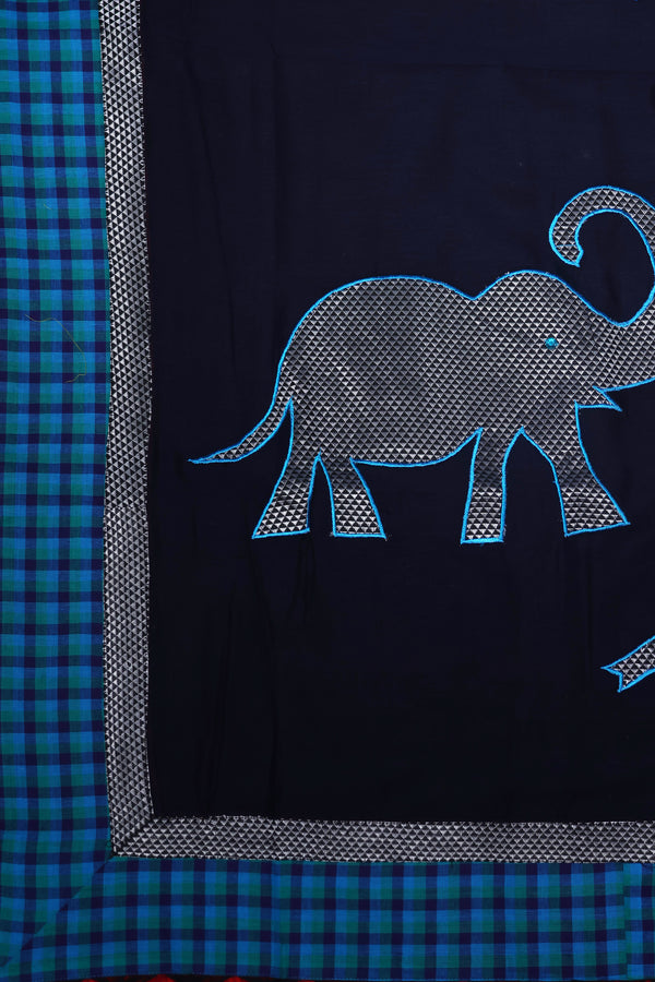 H.O.T curated- The navy blue drama - Red reverse border - Gajapathy Appliqué.