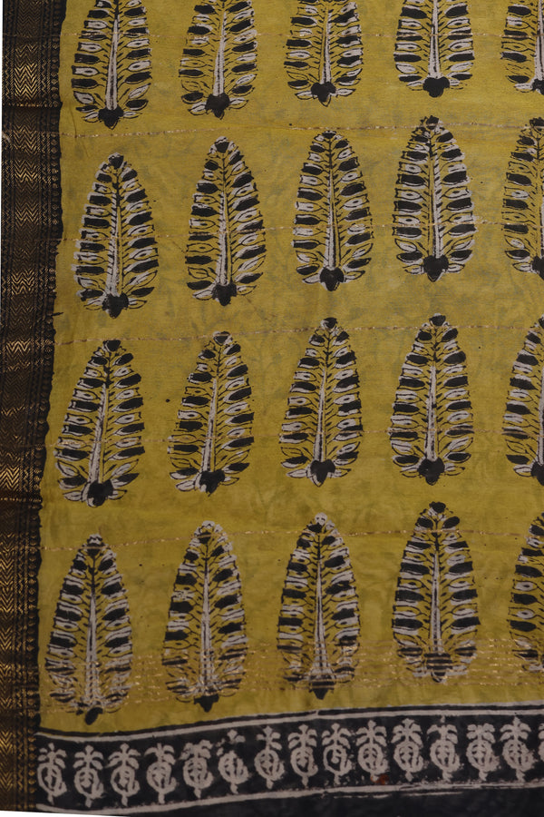 Maheshwari silk cotton with Yellow Ajrakh border