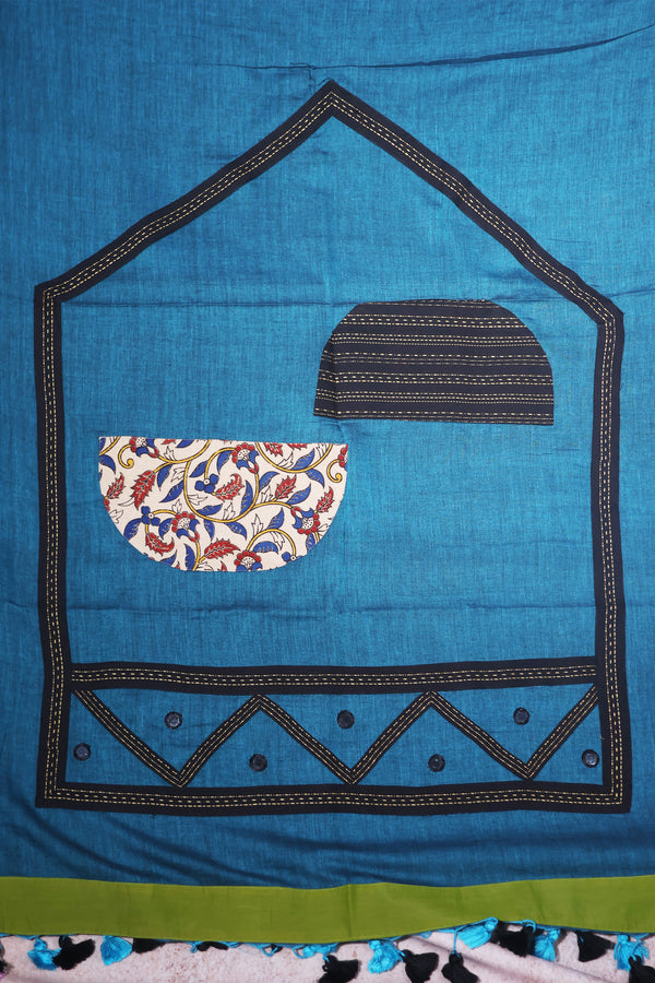 H.O.T curated - Mul Blue with Reverse border ( Black Kantha and off white kalamkari border)