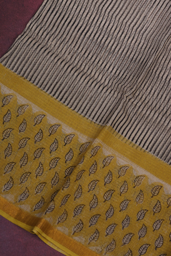 Kota doria - black stripes and yellow hand block printed border