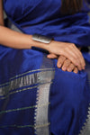 Royal blue mangalgiri silk with silver nizam border