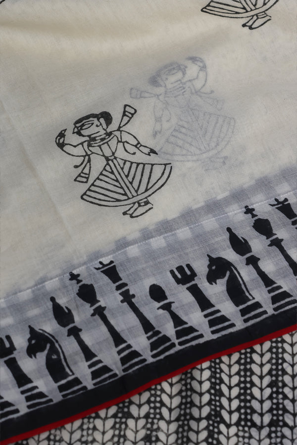 Shatranj – Block Printed Chapa Saree with Gamcha Border | Curated by House of Tisha