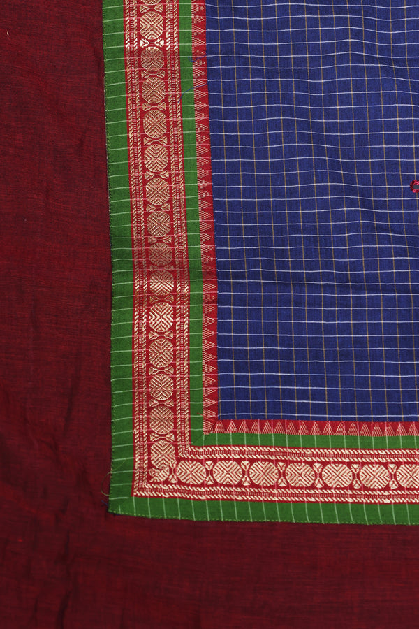 H.O.T curated - The maroon mull cotton with chettinad cotton pallu and Kantha border .