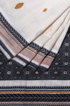 Ira - Pure Tussar Silk Cotton Off white and black with Minimal Golden border