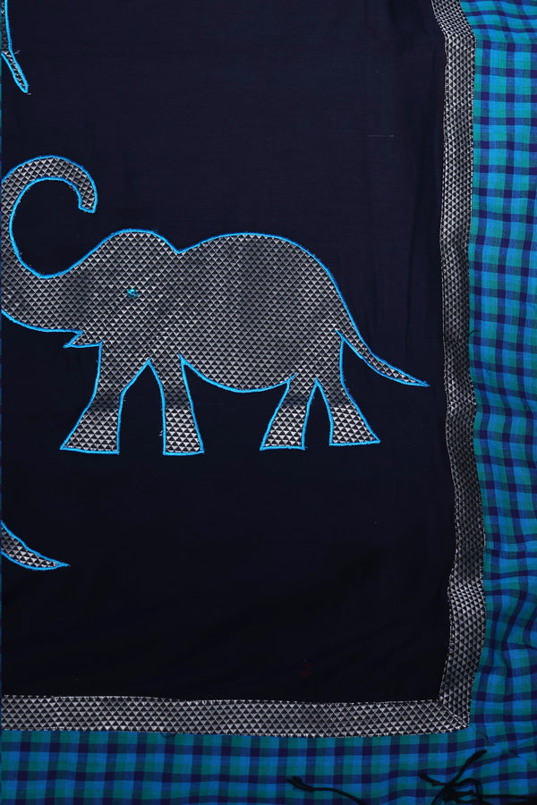 H.O.T curated- The navy blue drama - Red reverse border - Gajapathy Appliqué.