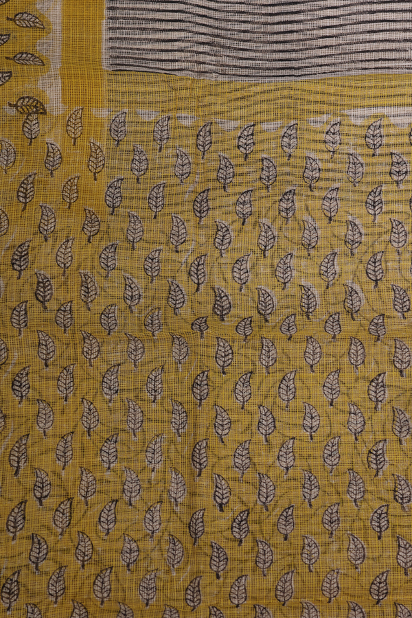 Kota doria - black stripes and yellow hand block printed border