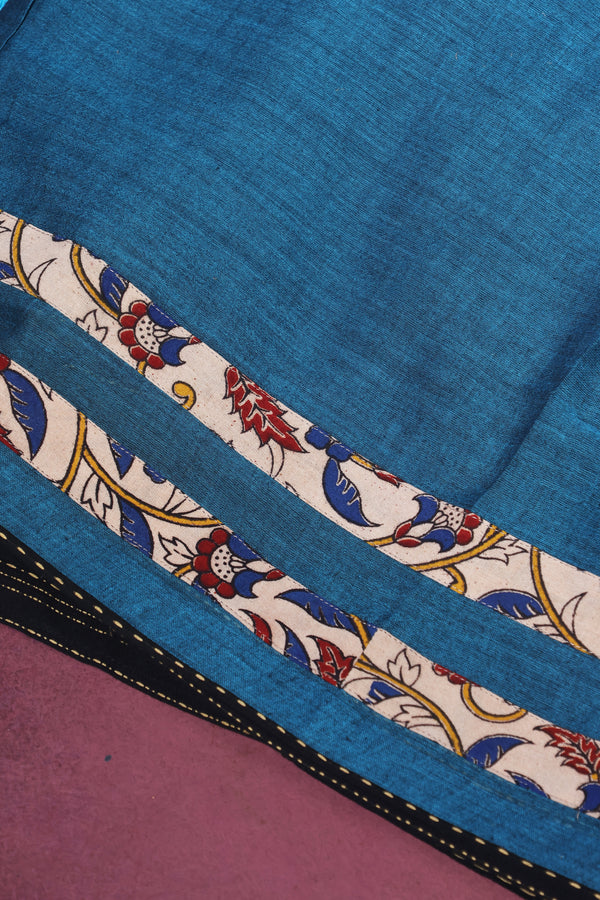H.O.T curated - Mul Blue with Reverse border ( Black Kantha and off white kalamkari border)
