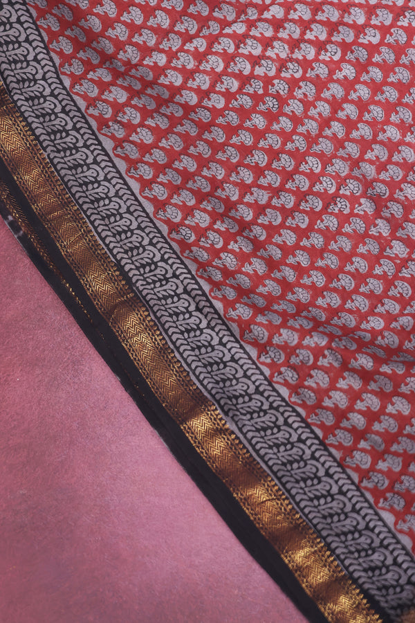 Maheshwari silk cotton- Maroon and grey black zari