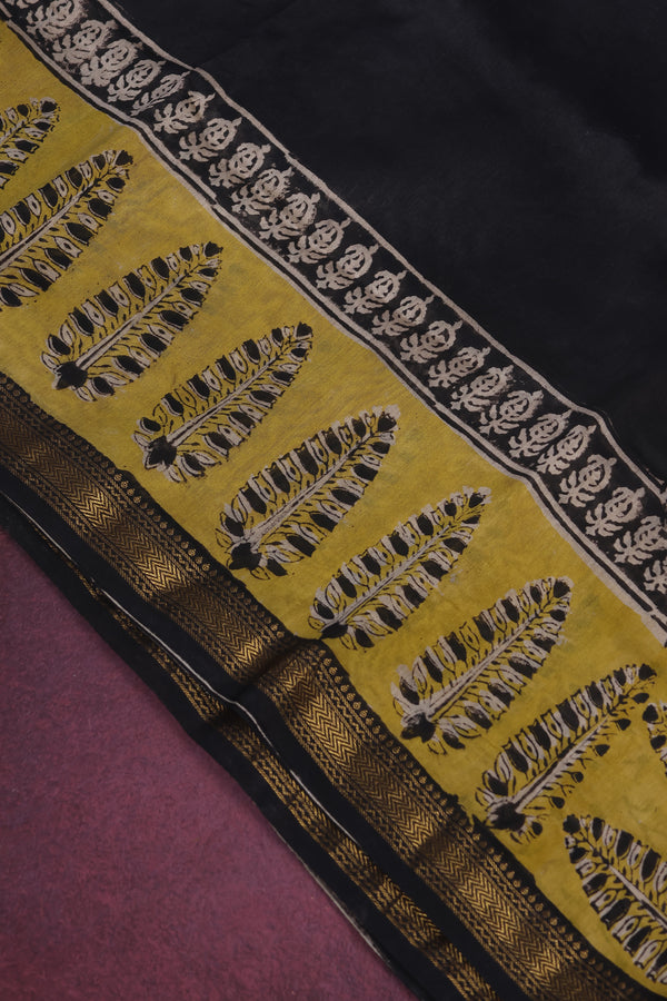 Maheshwari silk cotton with Yellow Ajrakh border