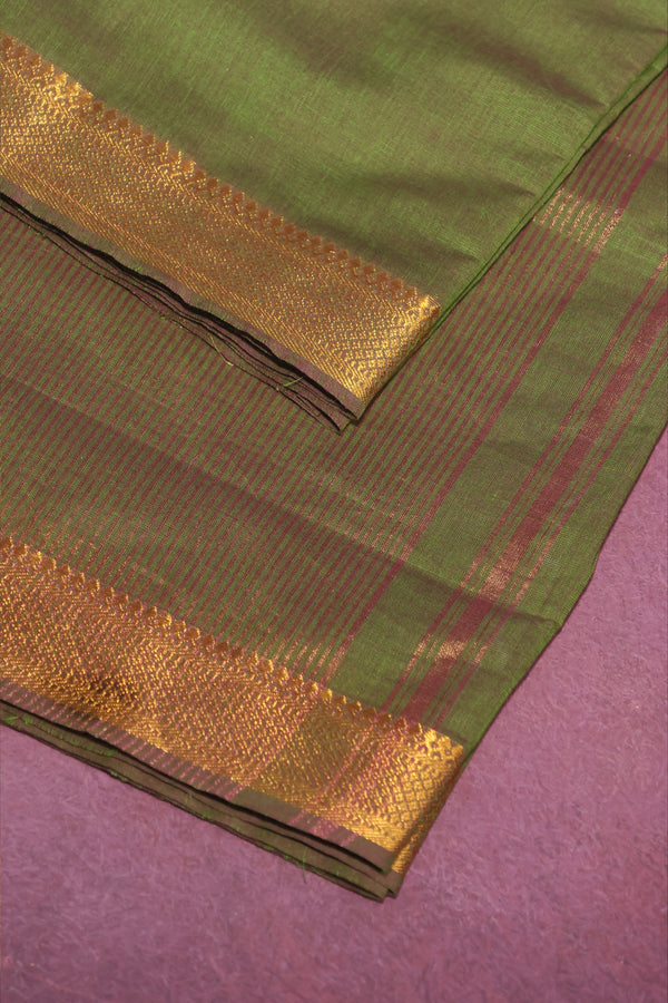 Mangalgiri cotton with Nizam Border- Moss Green- dual tone