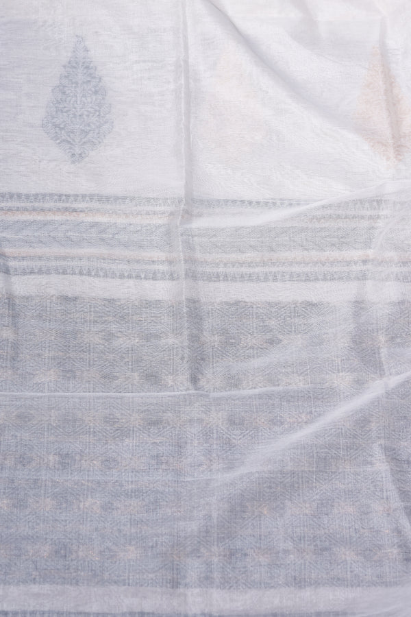 Ira - Pure Tussar Silk Cotton Off white and black with Minimal Golden border