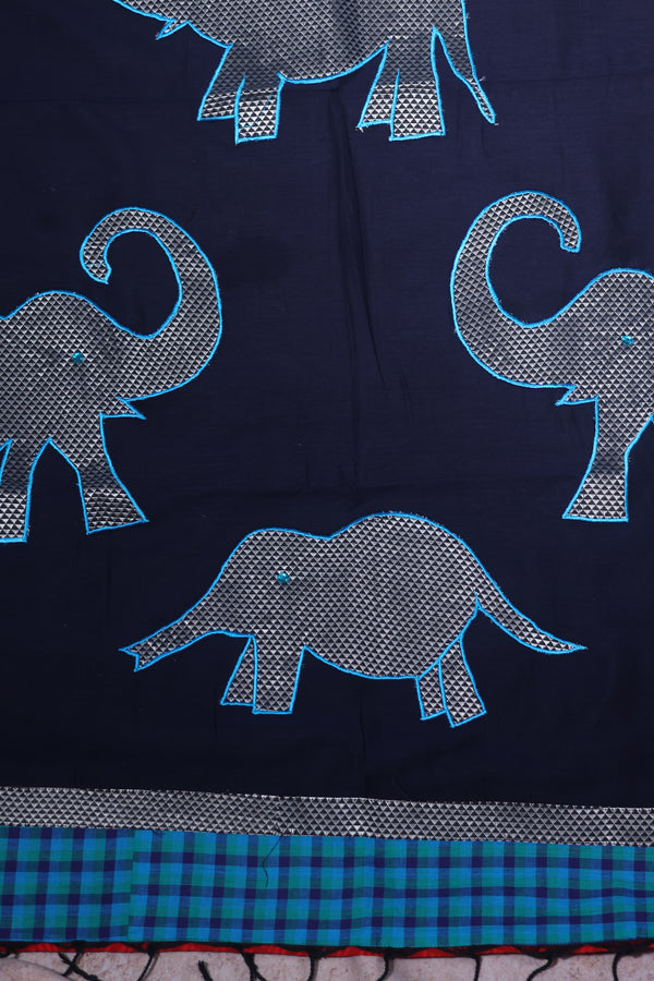 H.O.T curated- The navy blue drama - Red reverse border - Gajapathy Appliqué.