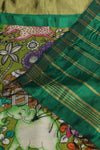 Pure Moss green Mangalgiri silk with a patch work pen Kalamkari Anchal
