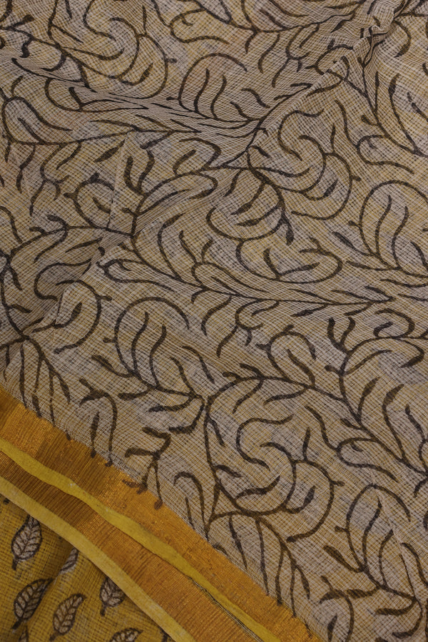 Kota doria - black stripes and yellow hand block printed border