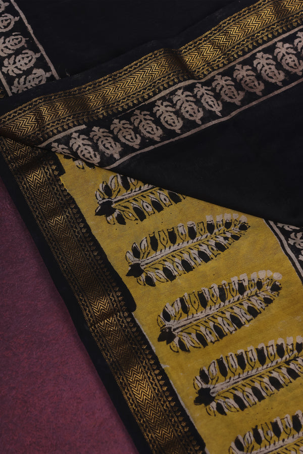 Maheshwari silk cotton with Yellow Ajrakh border