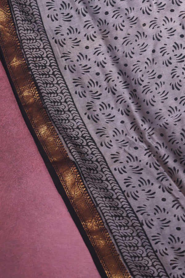 Maheshwari silk cotton- Maroon and grey black zari