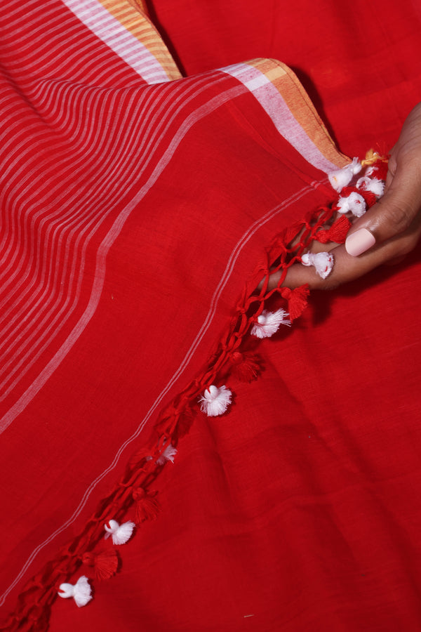 Red handwoven Jamdani cotton