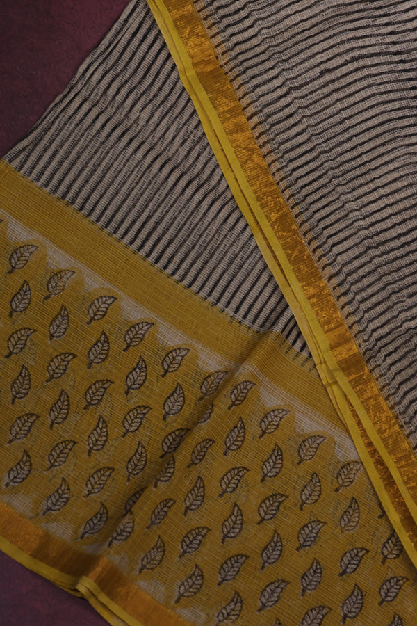 Kota doria - black stripes and yellow hand block printed border