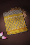 Kota doria - black stripes and yellow hand block printed border