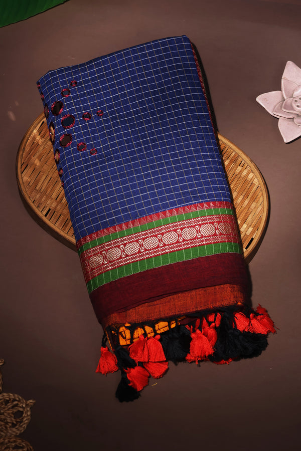 H.O.T curated - The maroon mull cotton with chettinad cotton pallu and Kantha border .