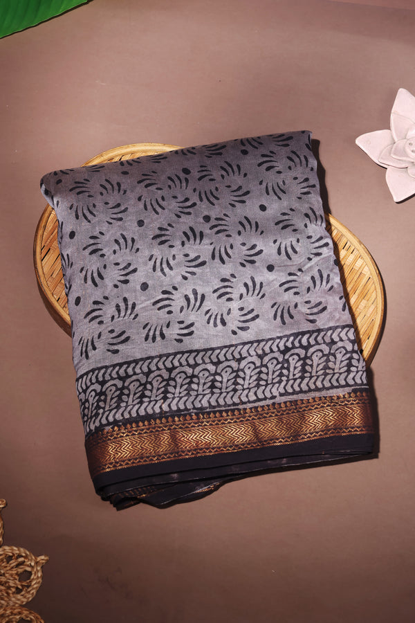 Maheshwari silk cotton- Maroon and grey black zari
