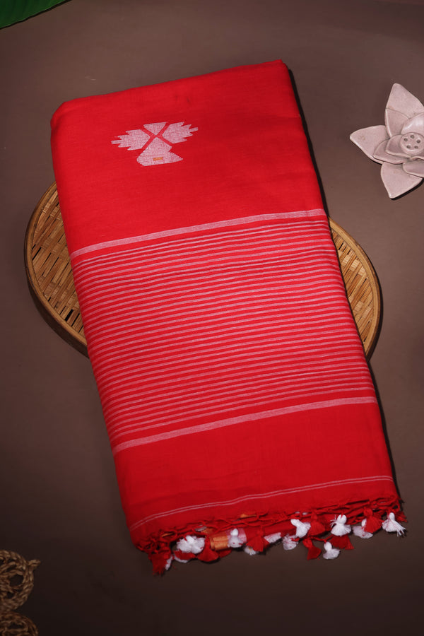 Red handwoven Jamdani cotton