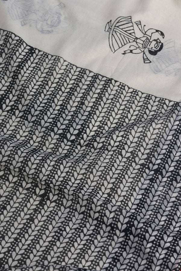 Shatranj – Block Printed Chapa Saree with Gamcha Border | Curated by House of Tisha