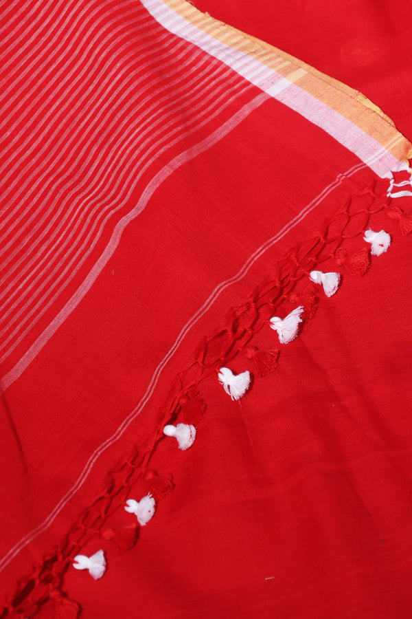 Red handwoven Jamdani cotton