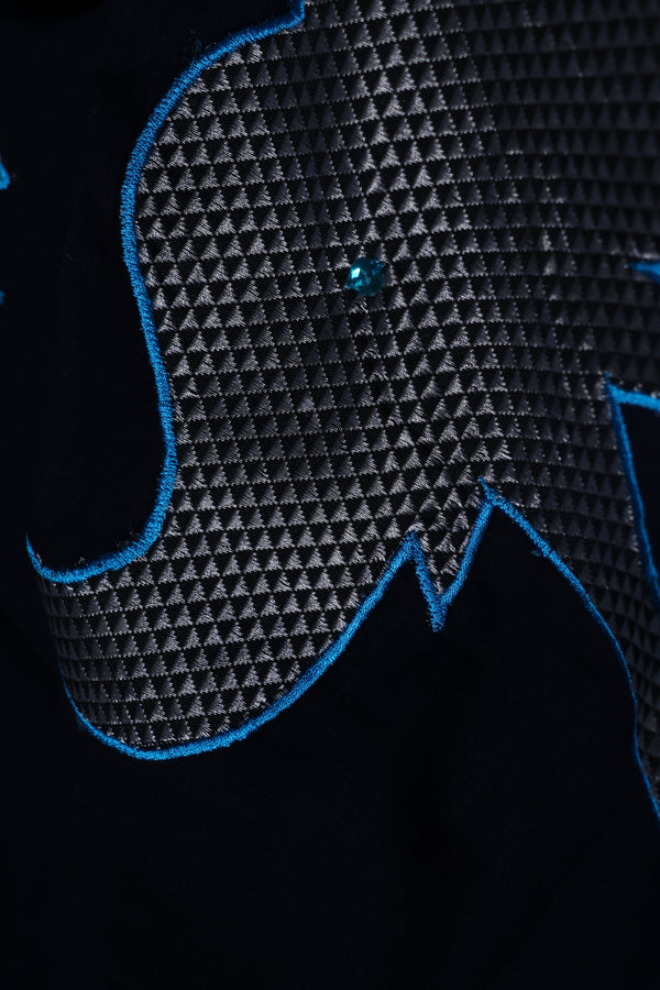 H.O.T curated- The navy blue drama - Red reverse border - Gajapathy Appliqué.