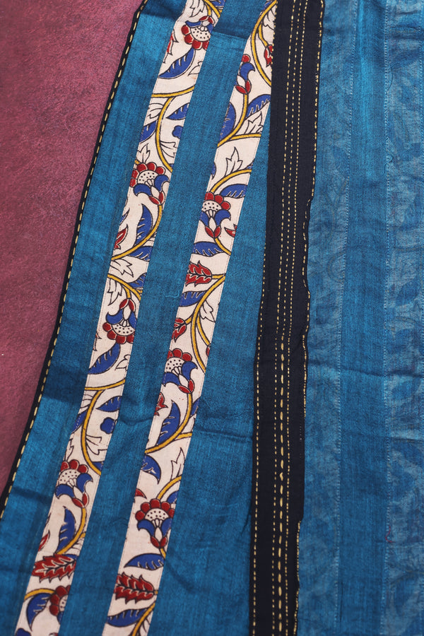 H.O.T curated - Mul Blue with Reverse border ( Black Kantha and off white kalamkari border)