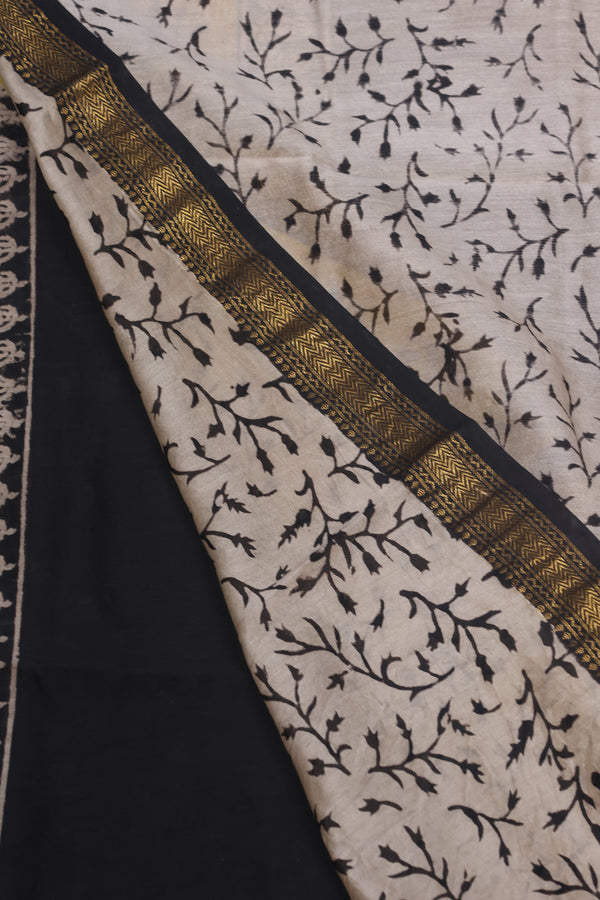 Maheshwari silk cotton with Yellow Ajrakh border