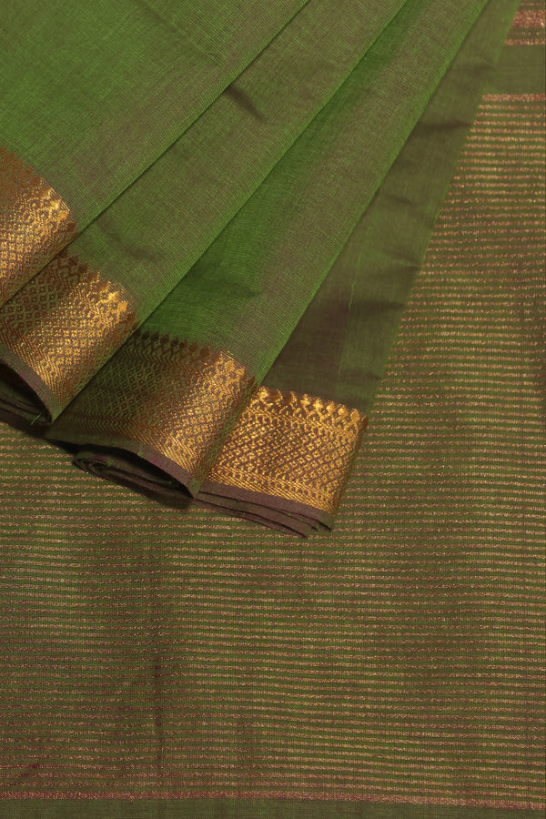 Mangalgiri cotton with Nizam Border- Moss Green- dual tone