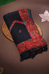 H.O.T curated - Black Mul cotton with Ajrakh and green chettinad checks border - The lotus pallu