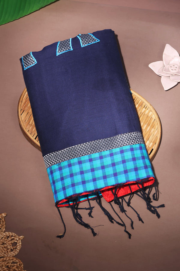 H.O.T curated- The navy blue drama - Red reverse border - Gajapathy Appliqué.
