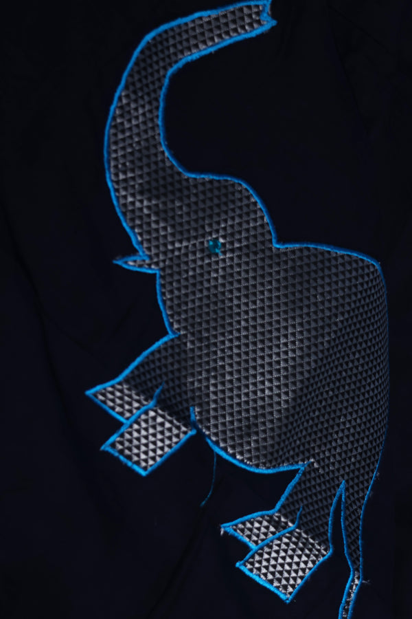 H.O.T curated- The navy blue drama - Red reverse border - Gajapathy Appliqué.