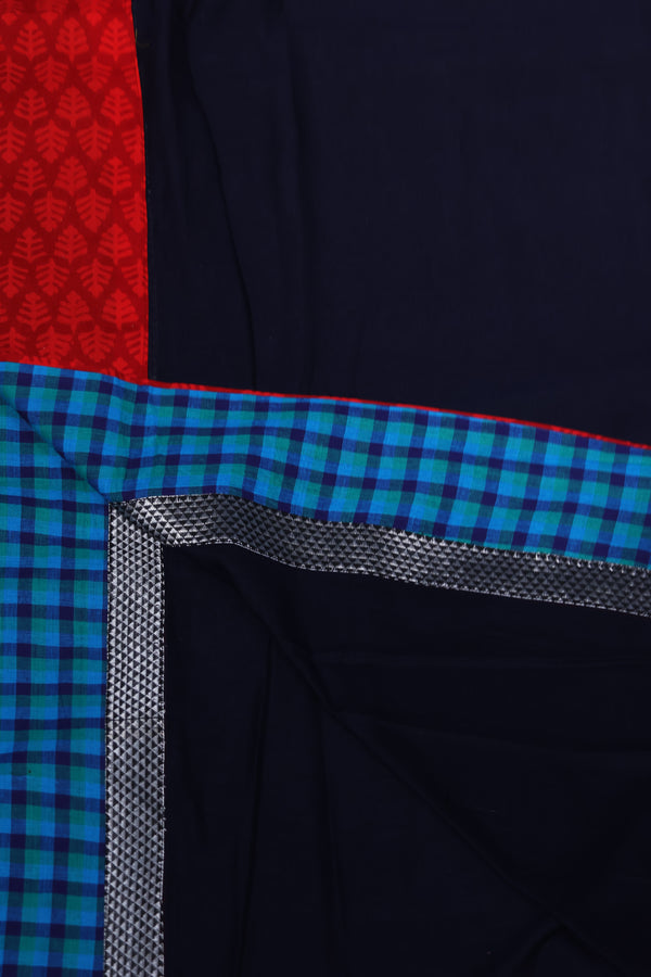 H.O.T curated- The navy blue drama - Red reverse border - Gajapathy Appliqué.