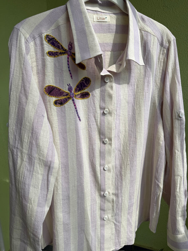 Off white kala cotton shirt with dragonfly embroidery