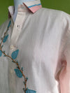 Blush pinstriped cotton shirt with leaf applique