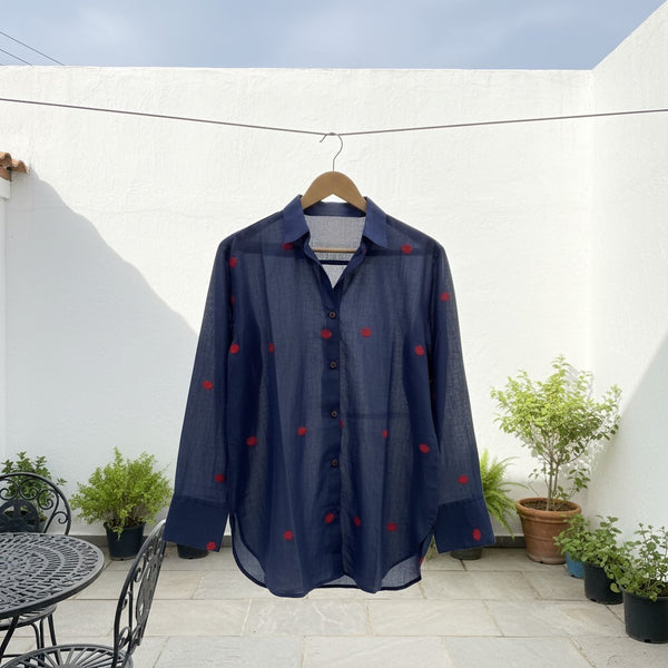Blue Jamdani cotton shirt with woven buttis
