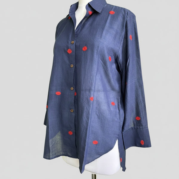Blue Jamdani cotton shirt with woven buttis