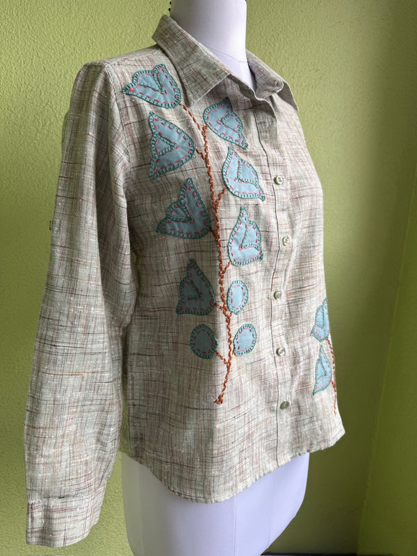 Khadi cotton shirt with leaf applique