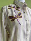 Off white kala cotton shirt with dragonfly embroidery