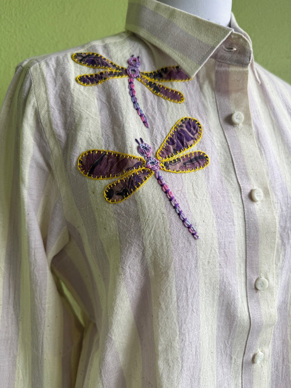 Off white kala cotton shirt with dragonfly embroidery