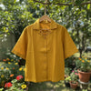 Mustard kala cotton shirt with hand-embroidered cuban collar